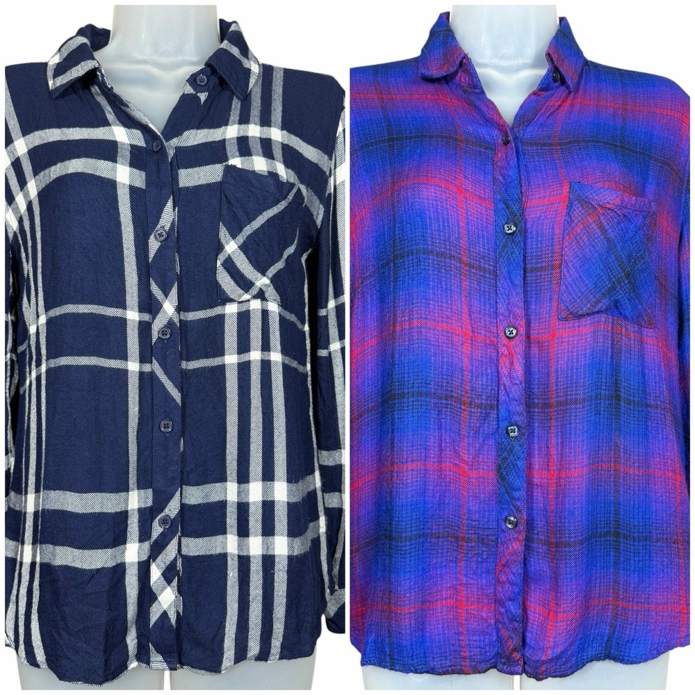 Rails (lot‎ 2) XS Plaid Flannel Shirts Soft Rayon Cozy Cabincore Grunge Casual